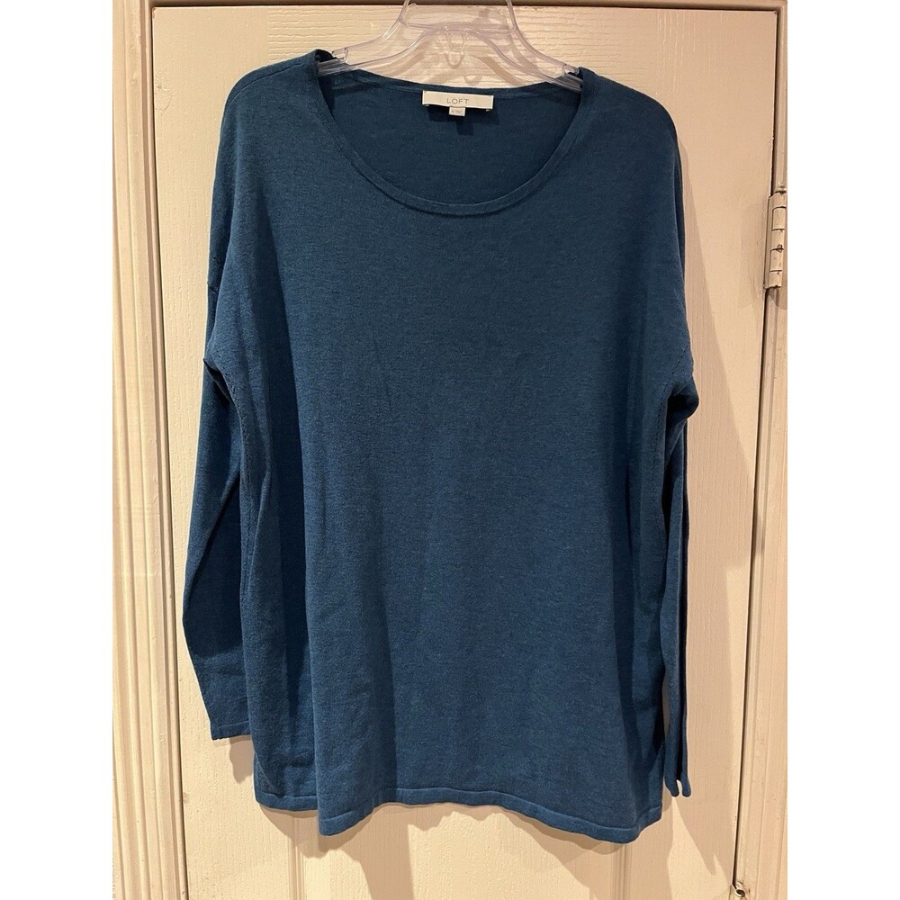 Ann Taylor Loft Womens Blue Long Sleeve Round Neck Pullover Knit Sweater XL